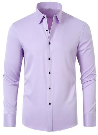 seiveini Chemise Homme Manches Longues Regular Fit Elastique Chemiser Habillées Business Travail Boutonnées Repassage Facile A Violet Clair XS A Violet Clair XS