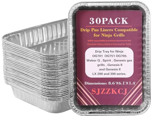 30 Pack Drip Pans Liners Compatible for Ninja OG701 OG751 OG700，Weber Q , Spirit , Genesis II LX 200 & 300 Series Gas Grills, Disposable Aluminum Foil Grill Drip Pan，Outdoor BBQ Grill Trays (30pack)