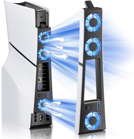 BRHE PS5 Slim Cooling Fan,Quiet Cooling System for PS5 Slim Digital/Discs Edition with 3 Fans/USB 3.0 Port,PS5 Slim Cooler Accessories with LED Light，Not for PS5 2020 and PS5 Pro | with 3 Fans/USB 3.0 Port,PS5 Slim Cooler Accessories with LED Light，Not for PS5 2020 and PS5 Pro