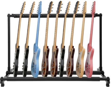 LUNICASHA Gitarrenständer 9-fach, Gitarren Bodenständer, Universal Bassständer Halterung, Mehrere Gitarrenhalter, Gitarren Ständer für Zuhause oder Studio