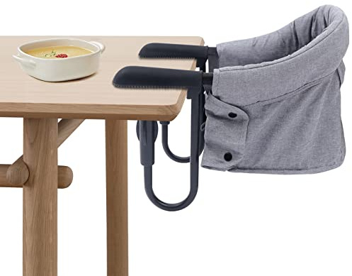 biniliubi Kindersitz, klappbar, dick, mit Klammern, rutschfest, Tasche, Stuhl, Baby, Tisch, Sitz, Sicherheitsgurt, faltbar, Transport, Haus, Reise, bequemer Sitz (grau)