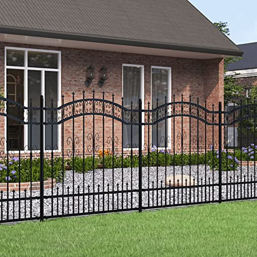 Mengtu Gartenzaun mit Speerspitzen Zauntor Metallzaun Zaun Zaunelemente Schmuckzaun Stahlzaun Gitterzaun Schwarz 240 x 165 cm Stahl Garten Möbel