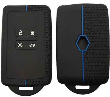 Yerozhui 2pcs for Renault Schlüsselhülle,TPU Silikon Autoschlüssel Hülle, Kompatibel Mit Renault Kadjar Dacia Schlüssel Hülle,Schlüsselhülle 4 Tasten (Schwarz Blau-2 Stück)