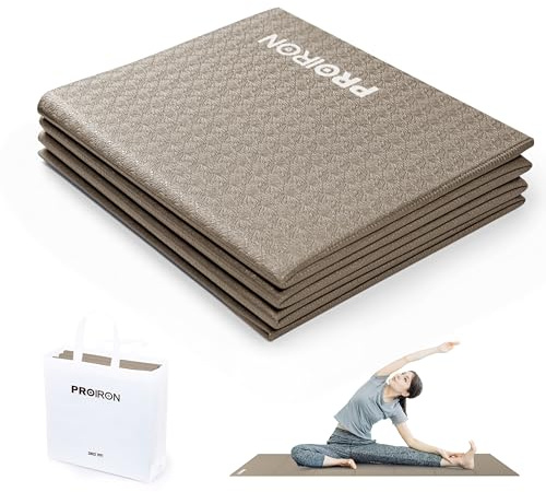 PROIRON Travel Yoga Mat Foldable 0.16, Foldable Exercise Mat Non Slip Yoga Matt for Women Gym Home, Pilates, Workout, Fitness, Stretching, Lightweight Small Packable Excercise Mat-Brown