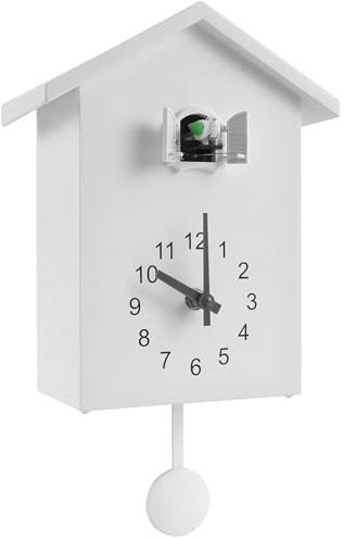 Horloges de coucou pour mur, horloge de coucou minimaliste avec oiseau de travail, 7,9x3,5x9.8 Horloge de coucou moderne, horloge murale suspendu / pendule debout pour mur, bureau, maison, bureau