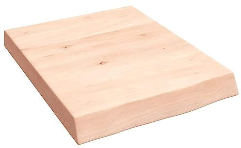 Makastle Waschtischplatte Holzbohlen Ideal für Aufsatzwaschbecken, Tischplatte Holzplatte Baumkanten-Platte für Heimwerker, Arbeitsplatten, 40x50x(2-6) cm Massivholz Unbehandelt