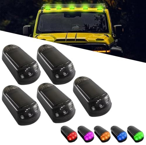 5 Stück Wireless Cab Lights for Truck, Solar Seitenmarkierungsleuchten, Drahtlose Kabinenbeleuchtungen für Lkw, 7 Farben Auto Seitenleuchten, Universelle Dachleuchte Ohne Bohrer für Auto (Schwarz)