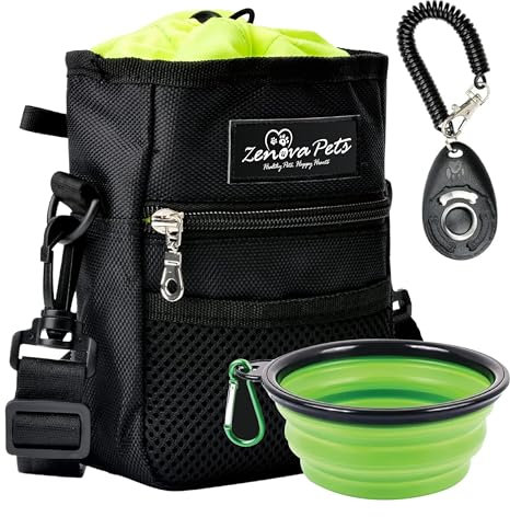 ZENOVA PETS Sac à friandises pour Chien avec Bol de Voyage, clicker, Distributeur de Sacs à déjections - Sac pour Chien imperméable - Chien Accessoires pour Promenade et Dressage