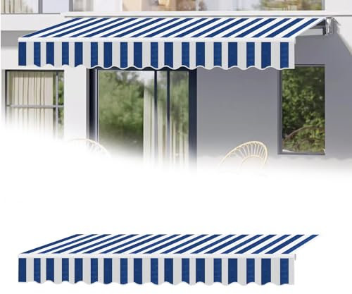 Wasserdichtes Markise für Garten und Terrasse, mit UV-Schutz, ideal für den privaten und gewerblichen Gebrauch, strapazierfähiger Stoff, mit Volant vorne, 3,6 x 2,4 m, dunkelblaues Streifen-Design
