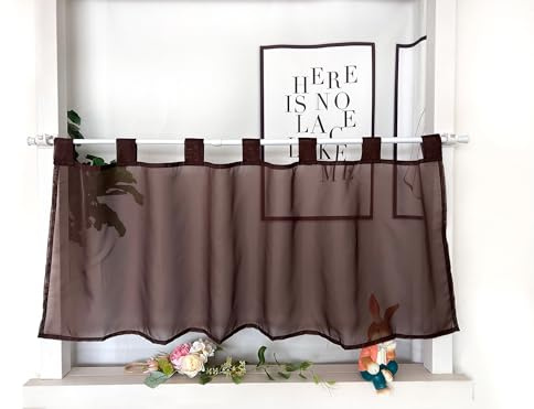 Devola Scheibengardine Voile Einfarbig Schlaufen HxB30x120cm Braun 1Stück | Modern Bistrogardine Transparent Kurzgardine mit Schlaufen Kurzer Fenstervorhang für Küchenfenster Wohnzimmer Landhaus