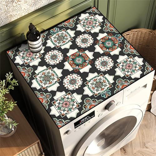 Highdi Style Ethnique Coloré Housse de Protection pour Machine à Laver Top,Coussin de Machine à Laver Antidérapant Housse de Machine à Laver pour Machine à Laver Ou Sèche-Linge (Noir,50x50cm)
