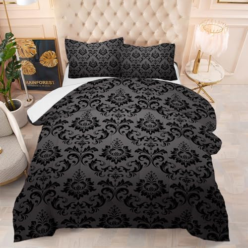 Bettdecke 200X200 Retro Schwarz Bettdecken 200Gsm,Dünne Und Leichte Duvet,4 Jahreszeiten Bettdecken,Weiche Mikrofaser Bettdecke Mit 2 Kissenbezüge,Warm Steppbettdecke Für Allergiker