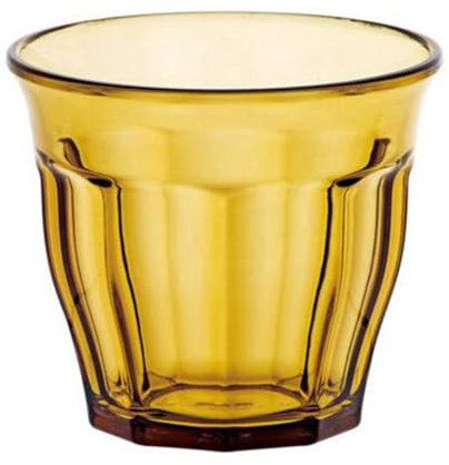 PEGANE Boîte de 24 verres JIN 16cl, de dimension 7,5 x 7 cm, pour jus, thé ou eau, en verre transparent marron