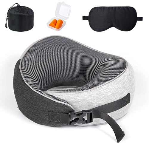 Travel Neck Pillow - Memory Foam Neck Pillow for Airplanes, Car and Office | 360 Degree Neck Support | Breathable & Lightweight Pillow, Ideal for Adult and Kids | with Ear plugs,bag, Eye Mask