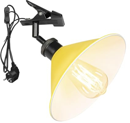 FSLiving Verstellbare Klemmlampe mit E27-Fassung,1 Packung Leselampe mit 1,8 m Kabel, Dimmbar Nachttischlampe,Schreibtischlampe für Büro Heimgebrauch - 22 * 8cm Gelb Lampenschirm- TD0603