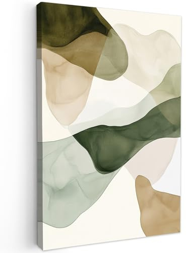 MuchoWow© Leinwand Bilder Groß XXL Wanddeko Wohnzimmer Aesthetic Room Decor | 80x120 cm - Deko Zimmer Wandbilder Modern Bild auf Japandi - Abstrakt - Grün