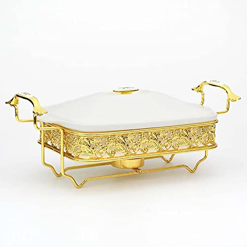 Chafing Dish da 2,5 Litri, Set da Buffet Rettangolare in Ceramica Bianca, Set da scaldavivande con Coperchio in Vetro e Contenitore per combustibile per Matrimoni, Feste, Eventi di Catering
