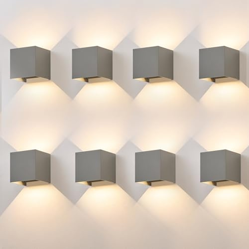 Kowanie 8er LED Wandleuchte Aussen Wandlampe innen - Up Down Leuchte Aussen | Grau Außenwandleuchten 5 W Wasserdicht Außenlampe Wand Wandbeleuchtung Außenleuchte Wandstrahler für Hauswand
