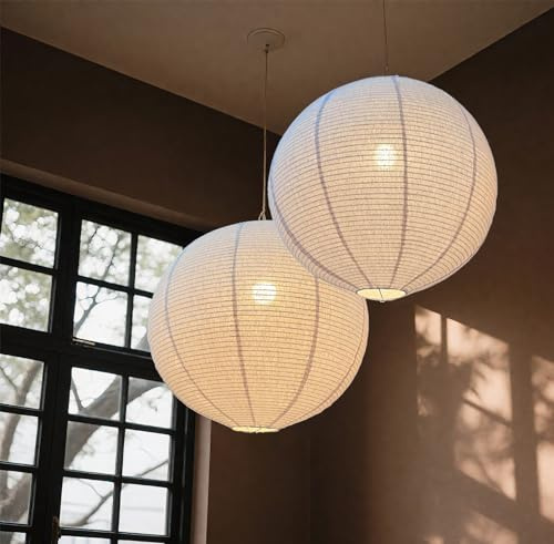 oetmilc-2PCS Hanging Lamp Shade Can replace Large paper lantern 20INCH Linen Pendant Light Shade Round Off-White Handmade Fabric Lampshades Decorations Suitable for the Living room Hallway Bedroom