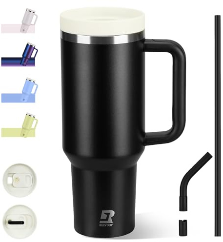 Riley Joy Thermobecher mit Strohhalm und Griff 1.2L,12h heiß/24h Eis Trinkflasche,Vakuum-Isoliert mit Deckel,BPA-frei, Doppelschicht-Edelstahl Vakuum auslaufsicherer Trinkbecher
