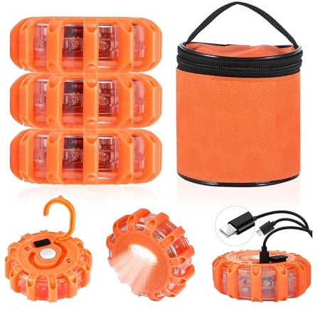 RZXBB 3 luces de advertencia recargables, luz giratoria LED, impermeable, con bolsa y cable de carga 3 en 1, luz intermitente de advertencia con 9 modos de parpadeo, luz de advertencia LED para coche