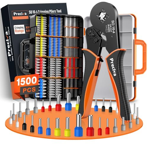 Preciva Ratchet Crimping Tool with 16 Types of Terminals,(0.08-16mm² / AWG28-5) Self-Adjusting Ratchet Crimper and 1500PCS Single-Wire Electrical Connectors