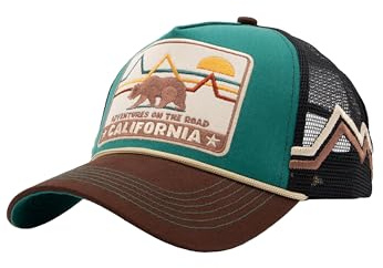 King Kerosin Herren Trucker Cap Kappe Vintage Retro Outdoor Usa Freizeit Berge Snapback Mesh Netz Kordel Stickerei Patch California