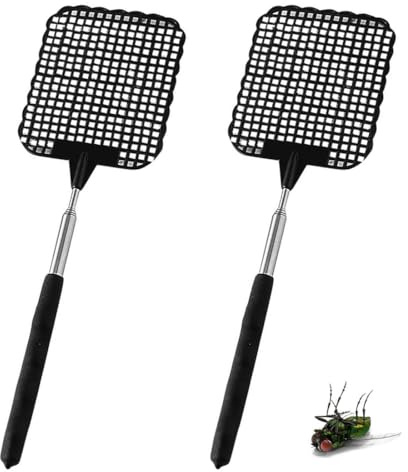 EIHI 2 Stück Fliegenklatsche ausziehbar, fliegenklatschen, Fly swatter, teleskop fliegenklatsche, mückenklatsche, anti fliegen, schwarz