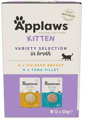 Applaws Comida Húmeda para Gatitos 100% Natural – Surtido de Pollo y Atún en Caldo, en Bolsas de 50g