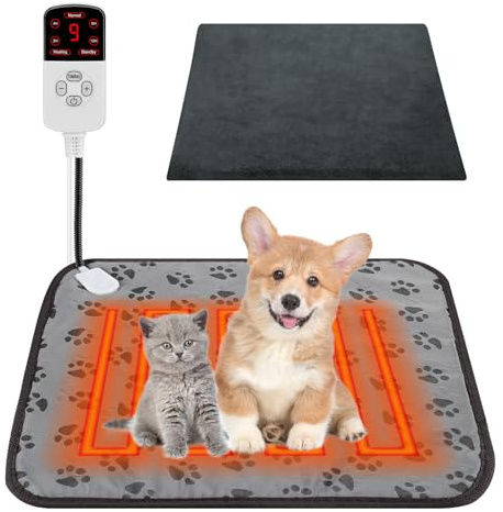 Noetopolis Heizkissen Haustier, Heizdecke Katzen Hunde, Heizmatte Hunde, Wärmedecke Katze Hund, 9 Temperatur&5 Timing Einstellbar, Pet Heizmatte mit Bissfestem 1,8 m Kabel und Waschbare Bezüge (M)