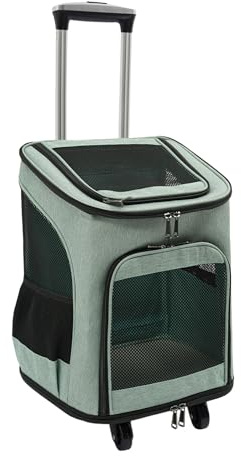 Mochila para mascotas con ruedas, mochila para perros y gatos con carrito 2 en 1 hasta 9 kg, mochila con ruedas, mochila para perros y gatos (verde)