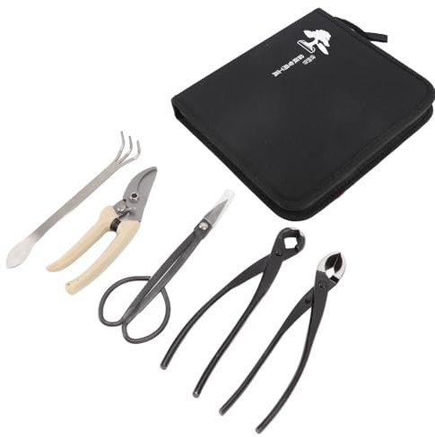 Respicefinem Stainless Steel Garden Tools Set 5Pcs Bonsai Tool Set Kit With Carbon Steel And Ergonomic Handles For Both Indoor And Outdoor Gardening Ideal For Cutting Stems Branches And Leaves