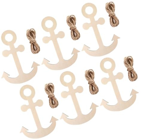 Mipcase Adornos de Ancla de Madera sin Pintar con Cuerda de Yute Decoraciones Colgantes Temáticas Oceánicas para Fiestas de Verano y Manualidades DIY