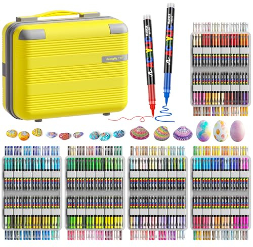 Sonlaryin 360 Farben Acrylstifte für Steine Wasserfest, Acrylic Marker | Pinselspitze Permanent Acrylstifte für Holz, Leinwand, Glas, Metall, Papier, Keramik, Stoff, Ostereier, Deko