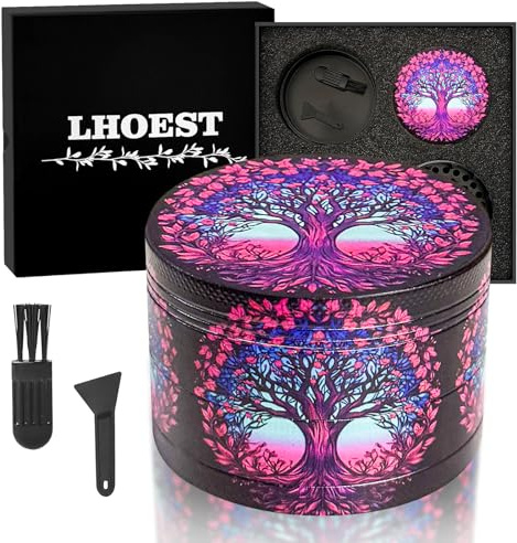 LHOEST Metal Grinder 63MM Crusher 40 Grinding Teeth Cool Grinder 4 Layers | With Scraper Plastic Brush Pink Purple Grinder Tree Design Metal Crusher for Spice Mill Gifts Grinder for Kitchen