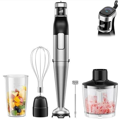 BESROY Stabmixer Set 5 in 1, 1100W Pürierstab Elektrisch mit Kratzschutz & Stufenloser Geschwindigkeit, Edelstahl Hand Blender Ideal für Suppen, Smoothies