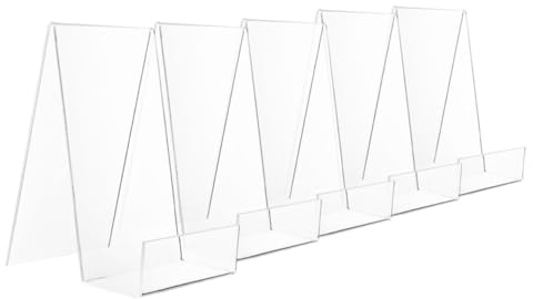 PACKOVE Présentoir Porte-livres Transparent en Acrylique 5 Pièces, Étagère à Livres Compacte pour Bureau et École, Support de Livre Polyvalent pour Bandes Dessinées et Albums, Design