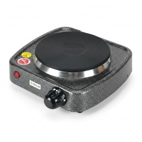MULIN Piastra Elettrica per Cucinare 500W, Fornello Elettrico Compatto con Piastra in Ghisa Ø10,5 cm, Fornellino Elettrico Piccolo da Tavolo, per Uso Domestico e Campeggio
