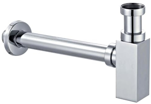 Schläfer 3934650 Sifone Quadrato per Lavabo 1 1/4 in Ottone Cromato, Sifone Design d'Arredo Design Minimalista Tubo Scarico regolabile Ø 32 mm Lunghezza 300 mm Universale Bagno Moderno