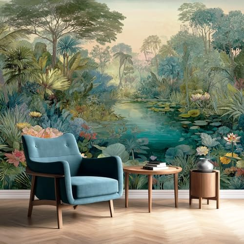 Générique Forêt Tropicale Papier Peint Panoramique Jungle Papier Peint Forêt Tropicale Intissé Salon Chambre Mural Décoration 350 x 256 cm