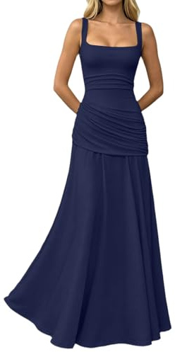 Robe Demoiselle D'honneur Femme Jaune Robe Bal de Promo Longue Spaghetti Trapèze Plissée Robes Soirée Elegante Pour Mariage Chic Dress Gala Mariée Sans Manches Taille Haute Festive Robes Cocktail Prom