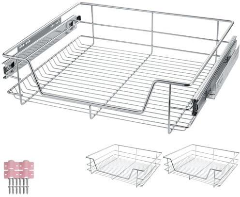 tectake® Cassetto Telescopico - 2 x 60 cm - Cassetto Estraibile per Cucina, Ripiano Scorrevole, Binario Telescopico, Organizer Cromato per Mobile da Cucina, Cassettiera Salvaspazio