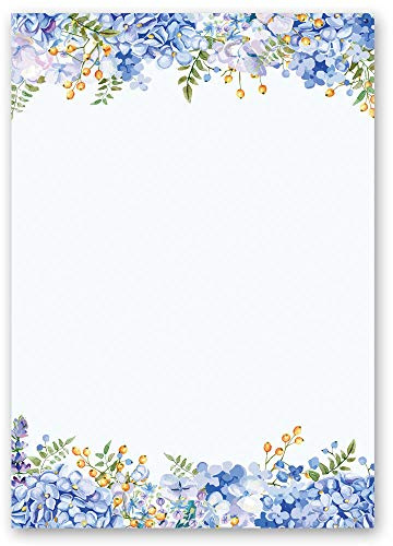 Briefpapier Blumen & Blüten BLAUE HORTENSIEN - DIN A5 Format 50 Blatt - Paper-Media