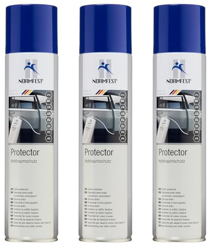 Normfest Protector – Transparenter Hohlraumschutz auf Wachsbasis, silikonfrei, wasserverdrängend und korrosionsschützend, inkl. Spezial-Sprühadapter & 50 cm Schlauch für Hohlräume – 3X 400ml