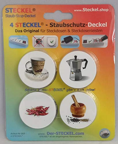 4 Stück Deko-STECKEL ® DS-480 SET Küche dekorative Steckdosen Abdeckung Staubschutz Deckel Steckdosendeckel Abdeckung für saubere Schuko-Steckdosen Steckdosenleisten Kabeltrommel Spritzschutz