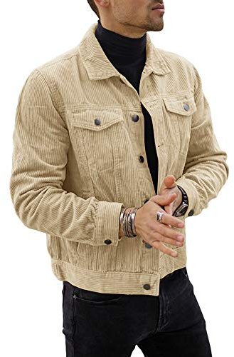 Pretifeel Herren Cord-Trucker-Jacke, schmale Passform, Knopfleiste, Herbst und Winter, khaki, XXL