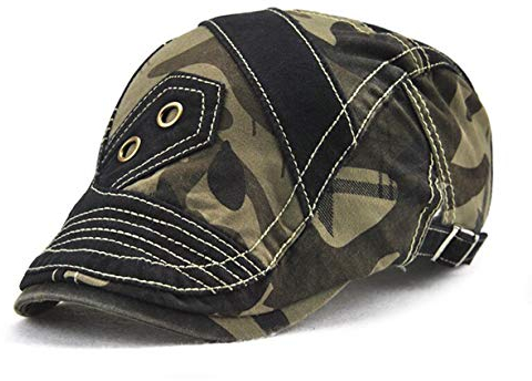 RUICHENG Schiebermütze Herren Baumwoll Camouflage Kappe Gatsby Newsboy Flatcap Schirmmützen (Schwarz)