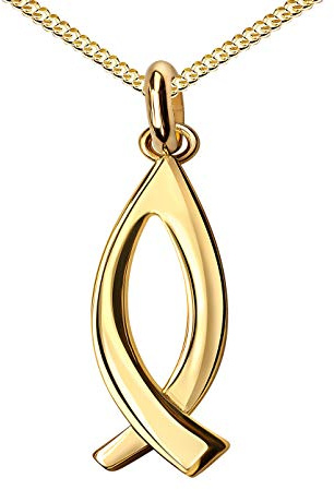 JEVELION Gold Anhänger mit Fisch Anhänger 585 Gold 14 Karat für Damen und Herren. Mit Panzerkette 40 cm
