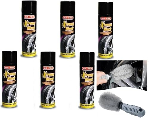 HITOPSELLER MAFRA Extreme Black Nero Gomme Spray Ultra Brillante, con Effetto Bagnato, Previene Le Screpolature, Resistente a Pioggia e Lavaggi Frequenti 500ml + Spazzola per Cerchioni in Omaggio (6)