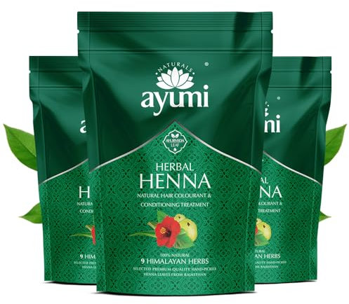 Ayumi Herbal Henna Powder with 9 Himalayan Herbs | Bhringraj Powder | AmlaPowder | Brahmi | Nourishing Natural Hair Dye, Dandruff Control|Reducing Itchiness Henna Hair Dye for Men & Women| 3x150g